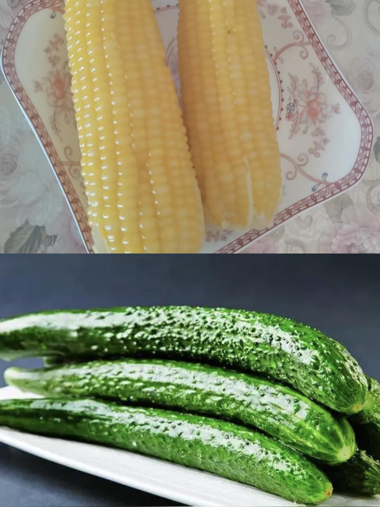 一盘玉米和一盘青瓜。问问大家，空腹血糖6.5是不是只能吃这了，你们都吃什么？请指