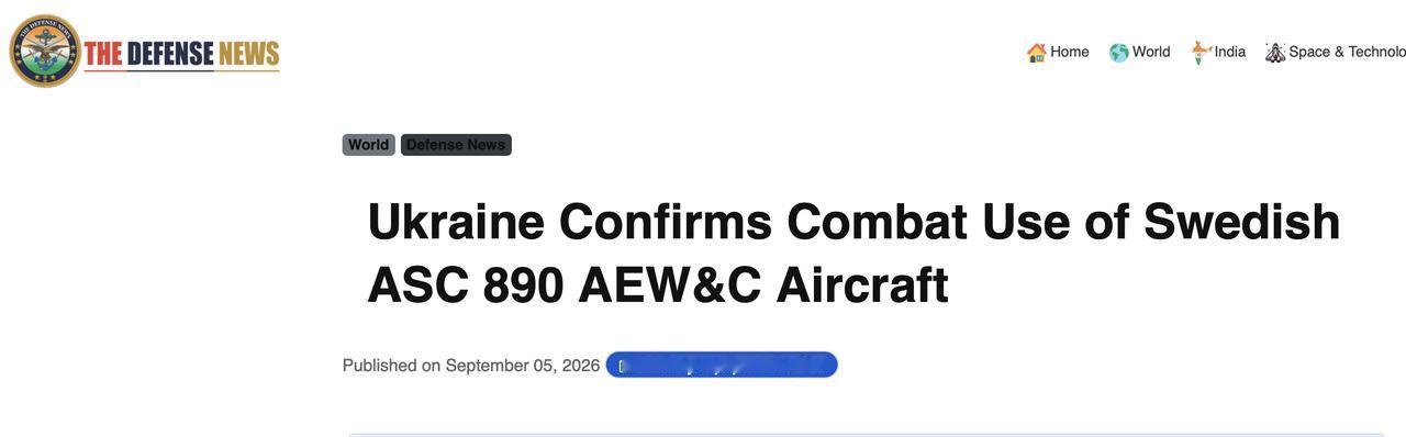 乌克兰国防部已确认开始使用瑞典的 ASC 890 空中预警与控制（AEW&C）飞