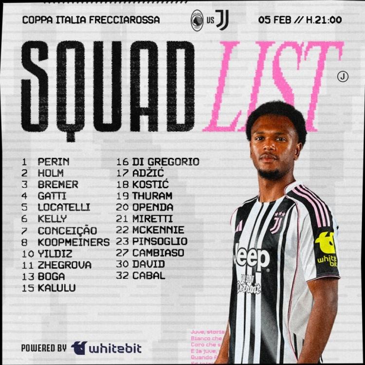 意大利杯斑马军团客战真蓝黑23人大名单，新援博加、霍尔姆入选。
Forza Ju