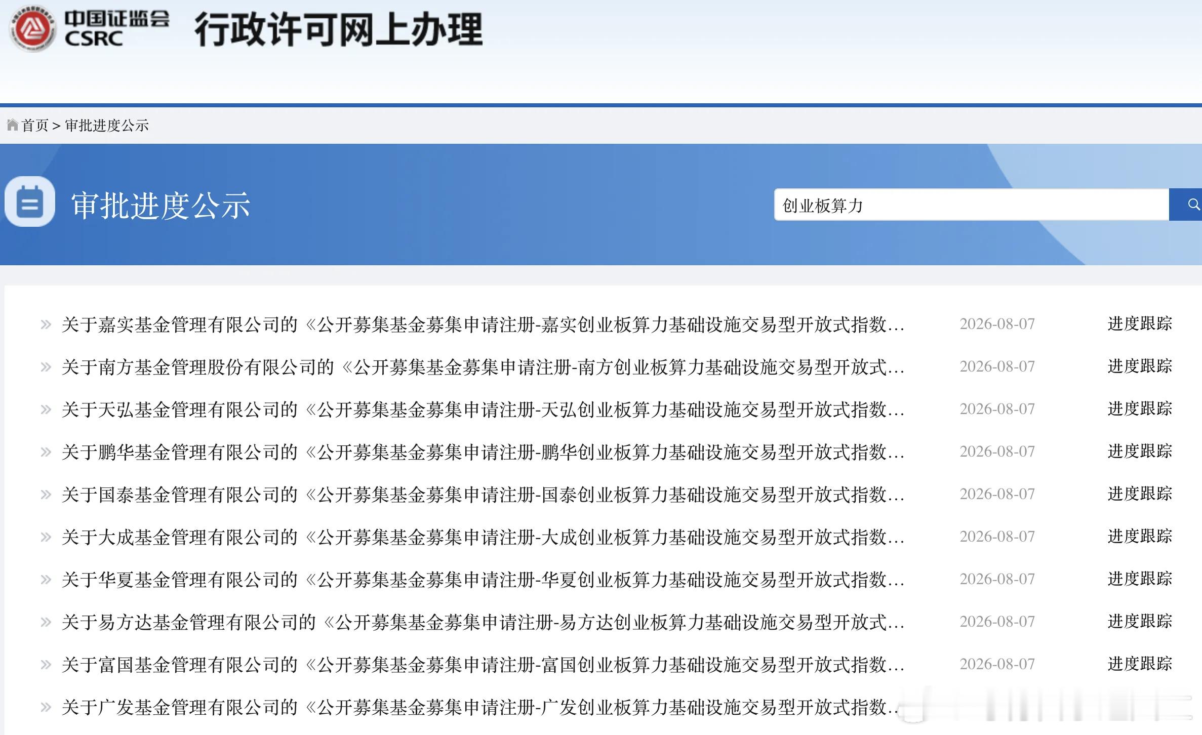 8月7日，证监会网站披露，创业板系列ETF上新，首批创业板算力基础设施ETF、创