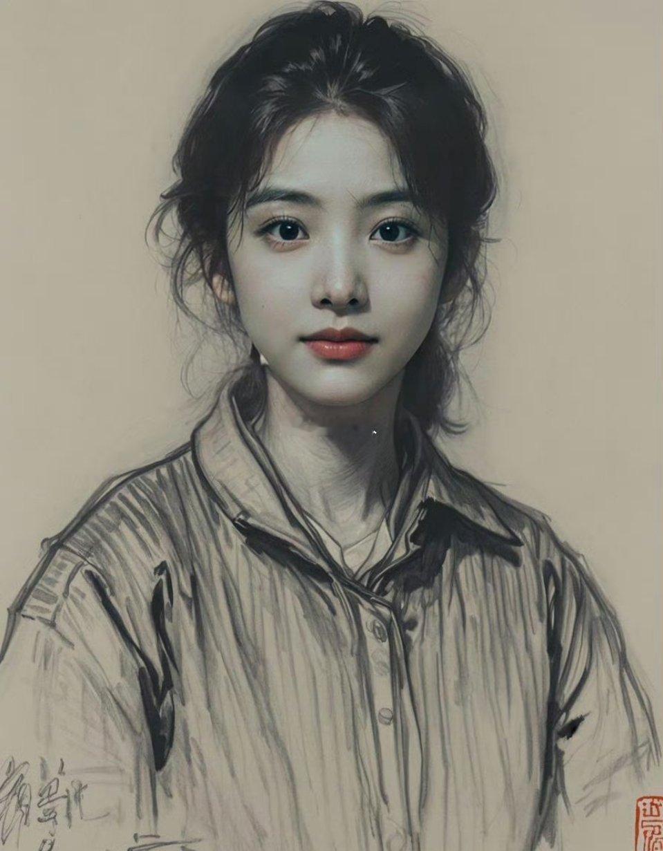 ai生成的章若楠素描画，像吗？ 