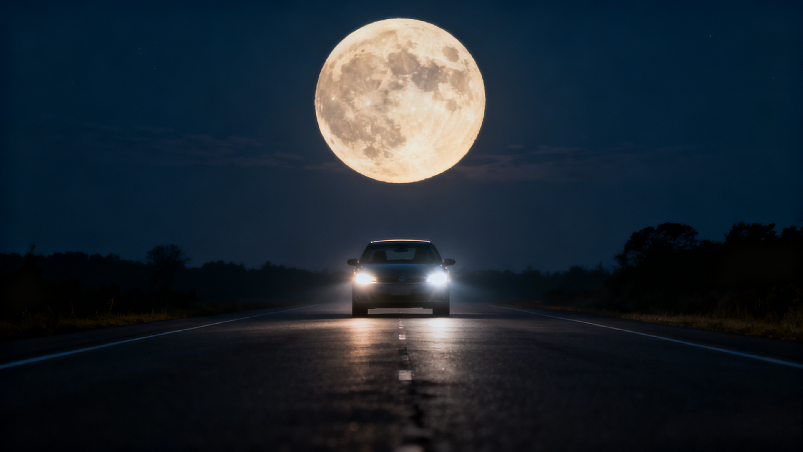 超级月亮 月亮太好看开夜车的时候，你会发现自己和月亮之间，似乎有种“暗自较劲”的