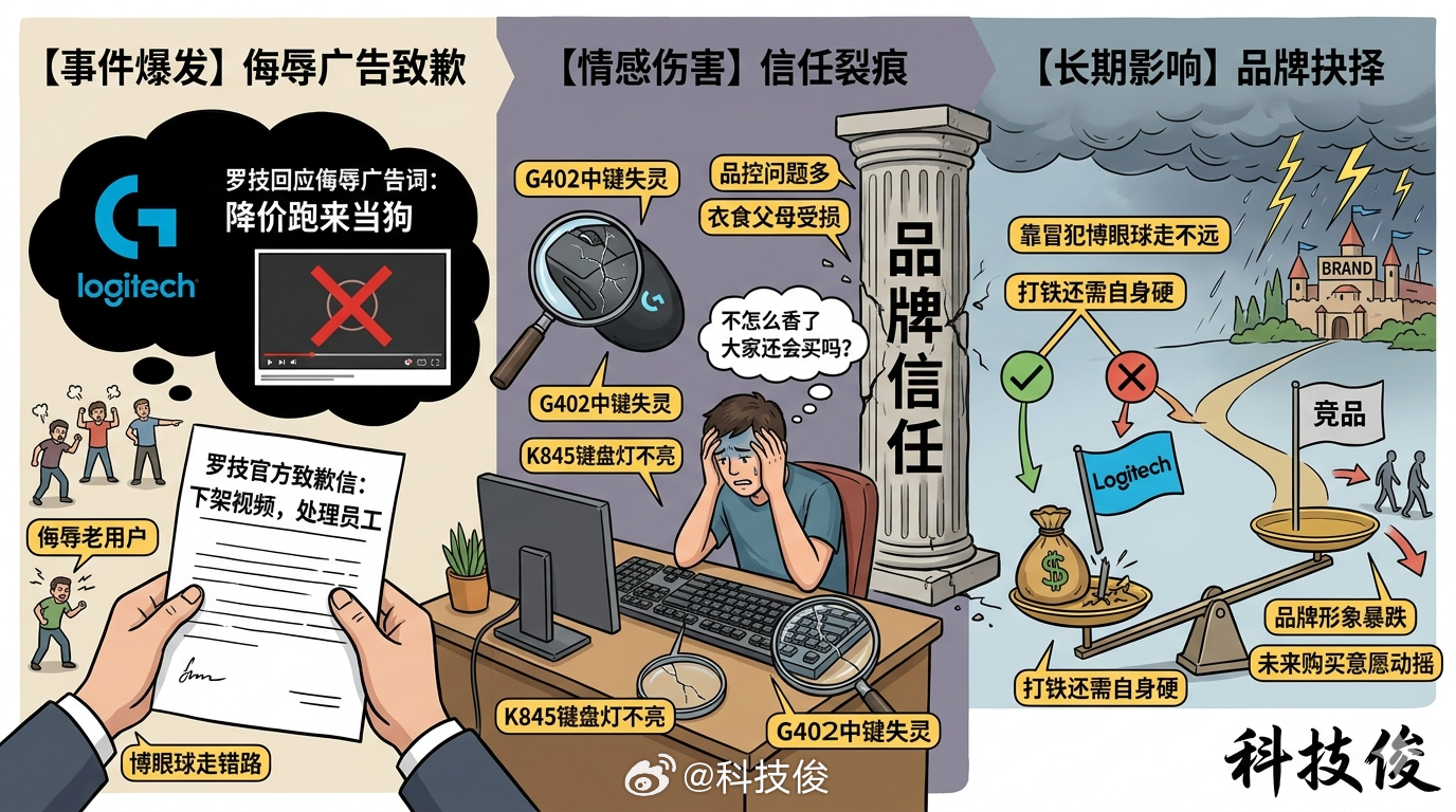 罗技回应发布侮辱性广告刚看到罗技那个降价就跑来当狗的广告词，我惊得下巴都掉了。官