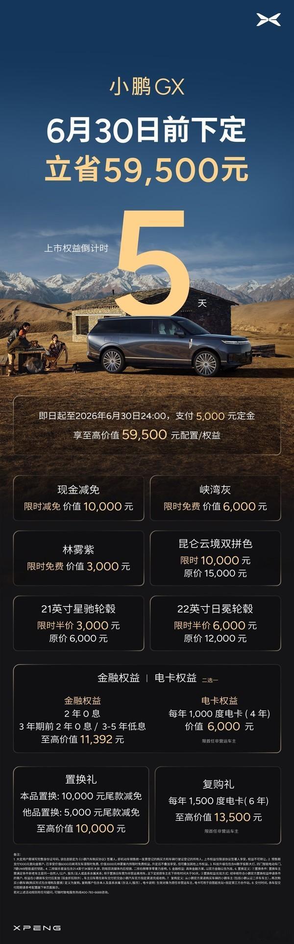 小鹏 GX 权益倒计时最后 5 天！6 月 30 日 24 点前付 5000 定
