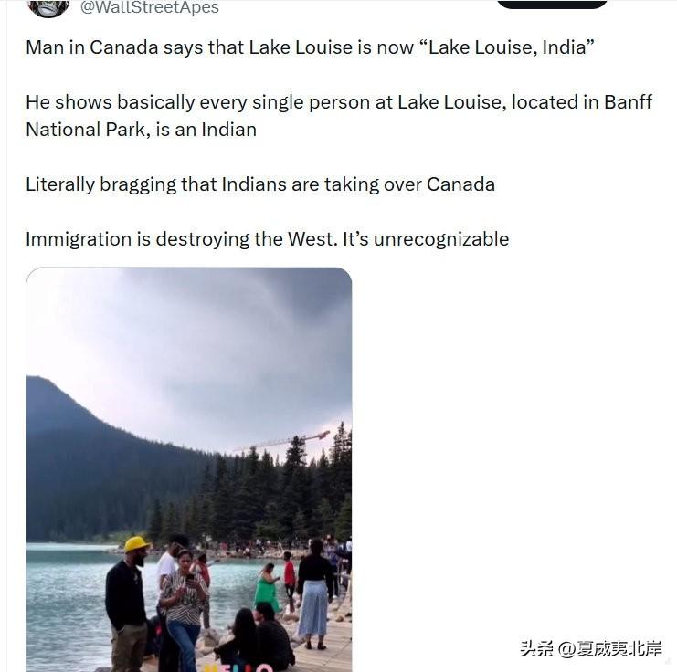 一名加拿大男子称，路易斯湖现在是“印度版路易斯湖”。
 
他展示了位于班夫国家公