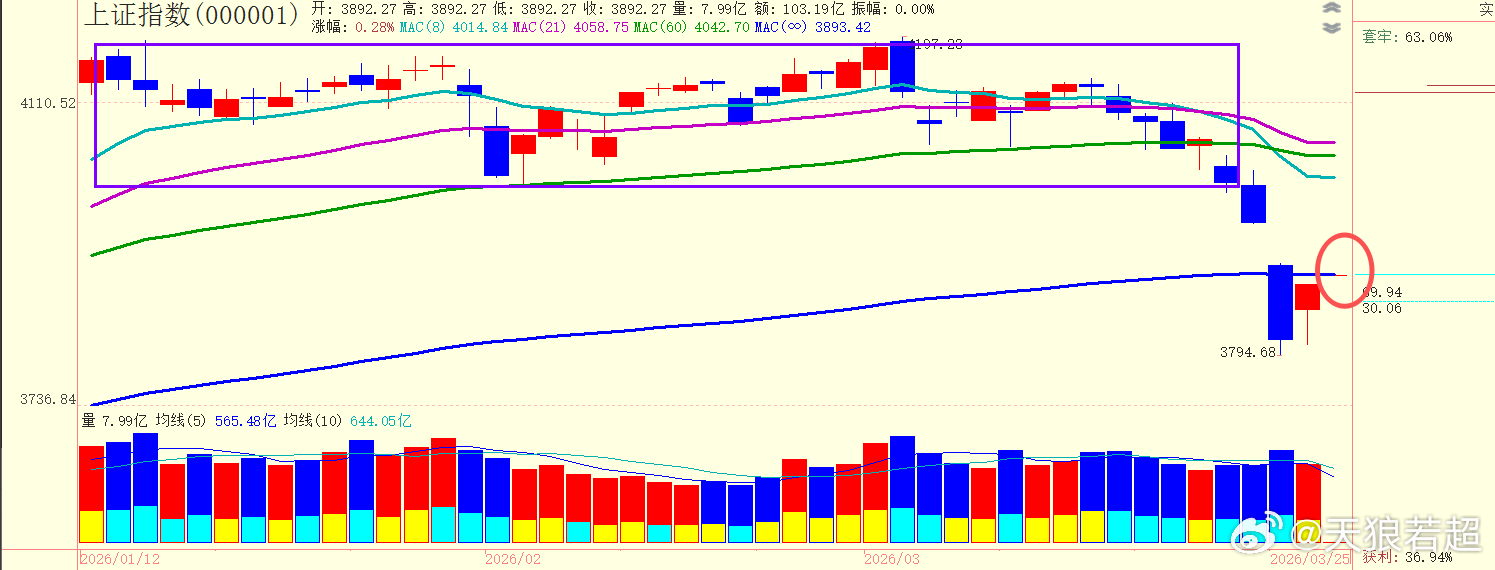 高开不够多啊（高开太多反而容易高开低走）紧贴无穷成本均线开盘 
