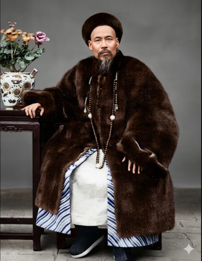 这张晚清肖像，身着冬季貂皮官服，颈挂朝珠的主人公正是曾国藩长子、晚清名臣曾纪泽。