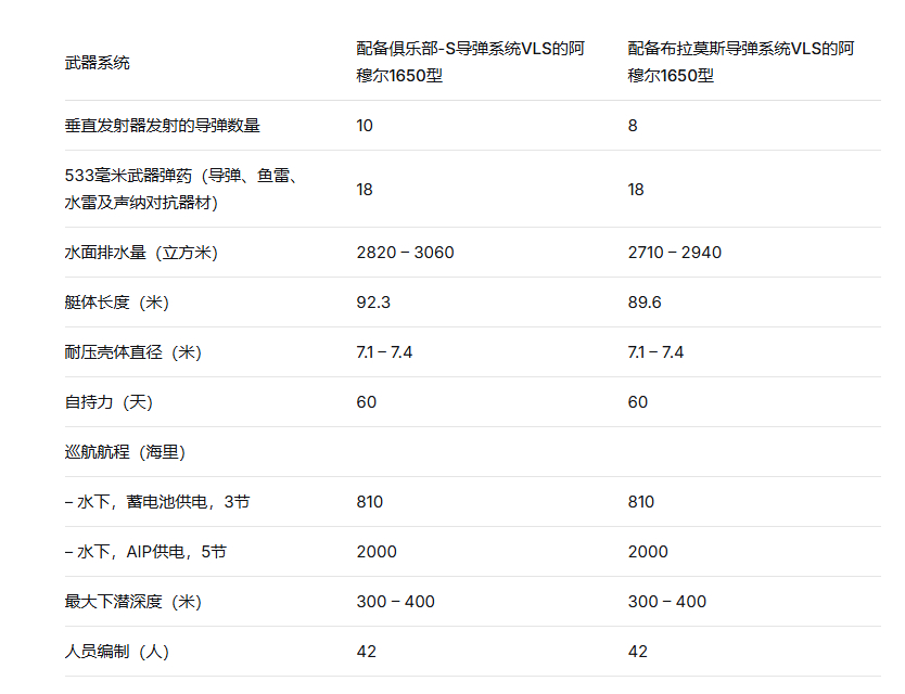 配备垂直发射系统的阿穆尔1650型潜艇项目概述配备不依赖空气推进系统（AIP）和