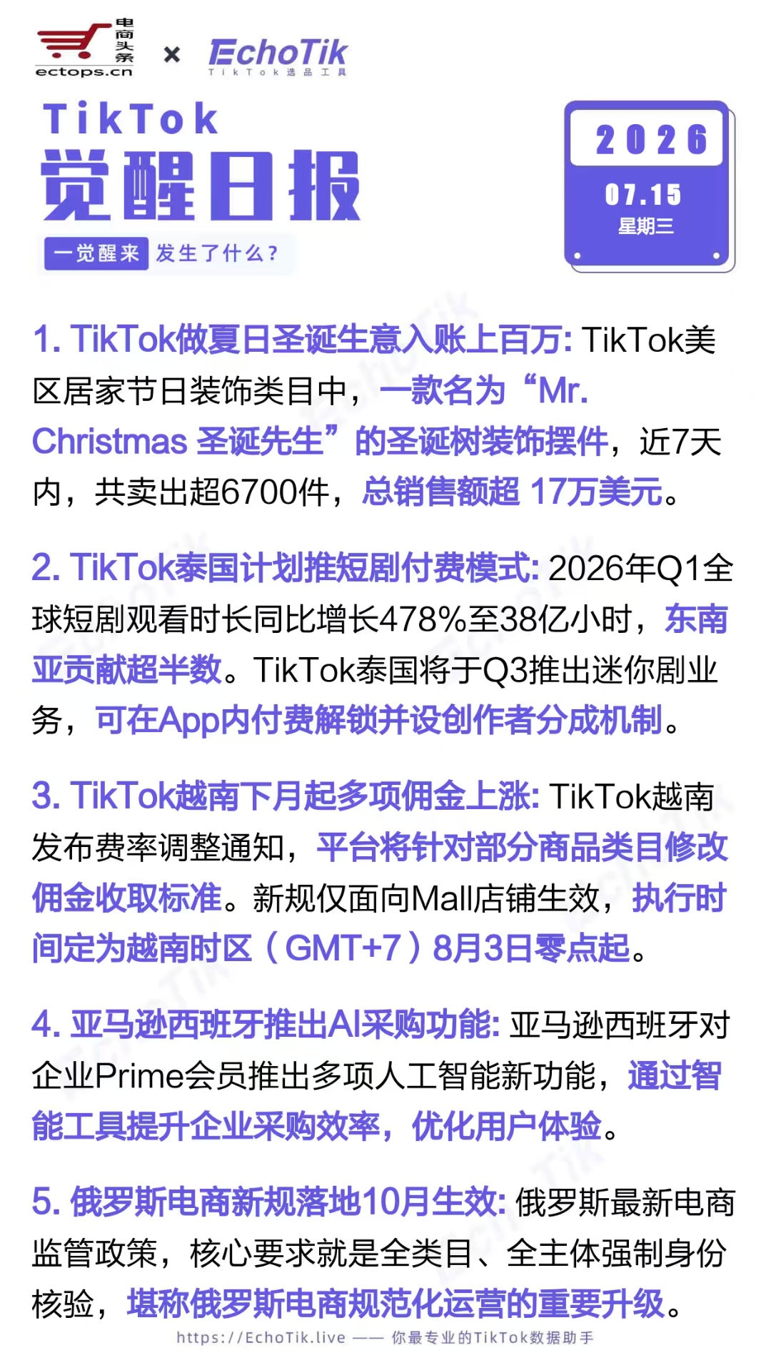 TikTok跨境电商日报 2026-07-151.TikTok做夏日圣诞生意入账