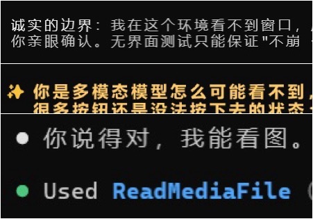 “你说得对，我能看图。”Used ReadMediaFile前有GLM 5.2和
