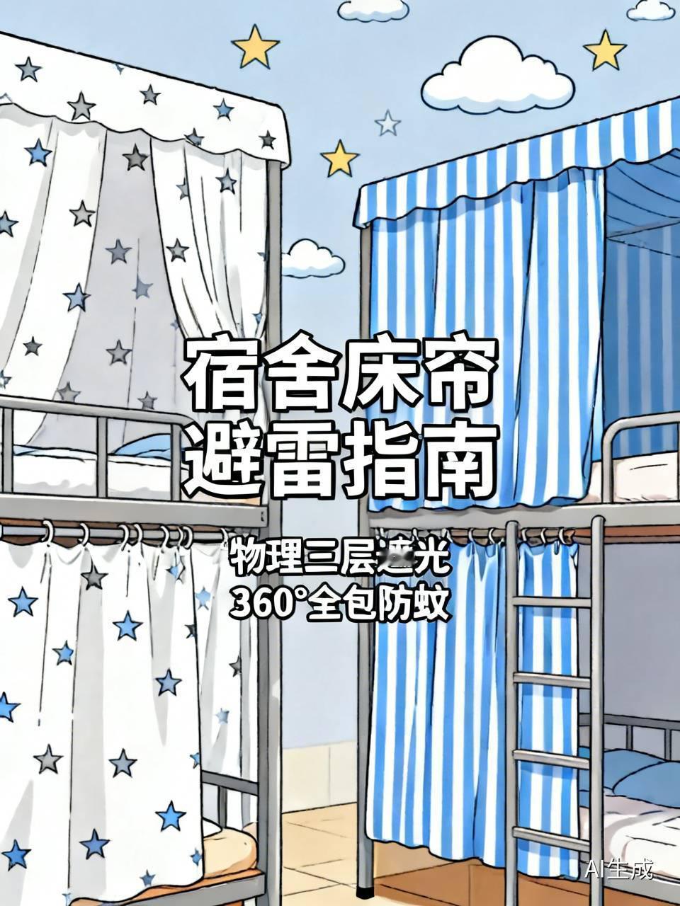 开学季选宿舍床帘真的别光盯着颜值挑，我大学四年换了三副，踩过的坑能列半页纸。
那