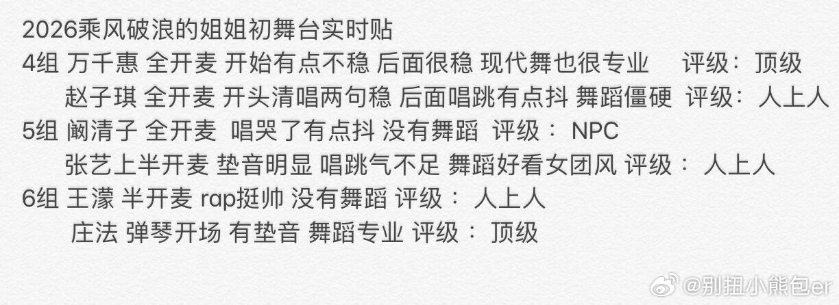 2026乘风破浪舞台实时贴1组乌兰图雅全开麦 稳 评级 夯VS范玮琪第一句飘 后