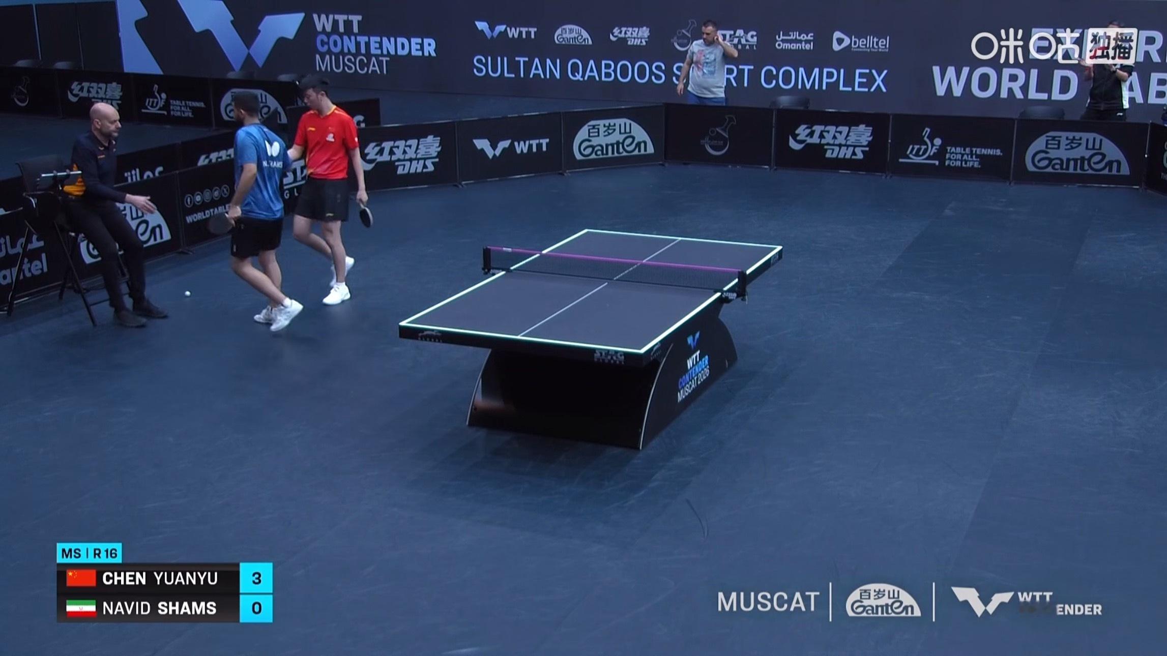 陈垣宇3比0沙姆斯(11-3，12-10，11-9)晋级WTT常规挑战赛马斯喀特