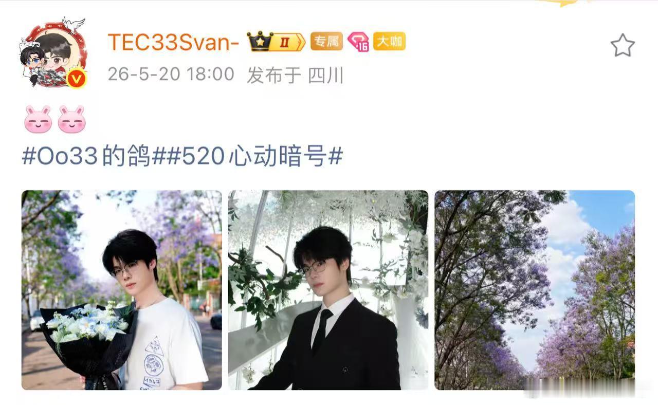 蓝花楹笑纳了33也笑纳了 33也来给大伙送520祝福啦～33Svan