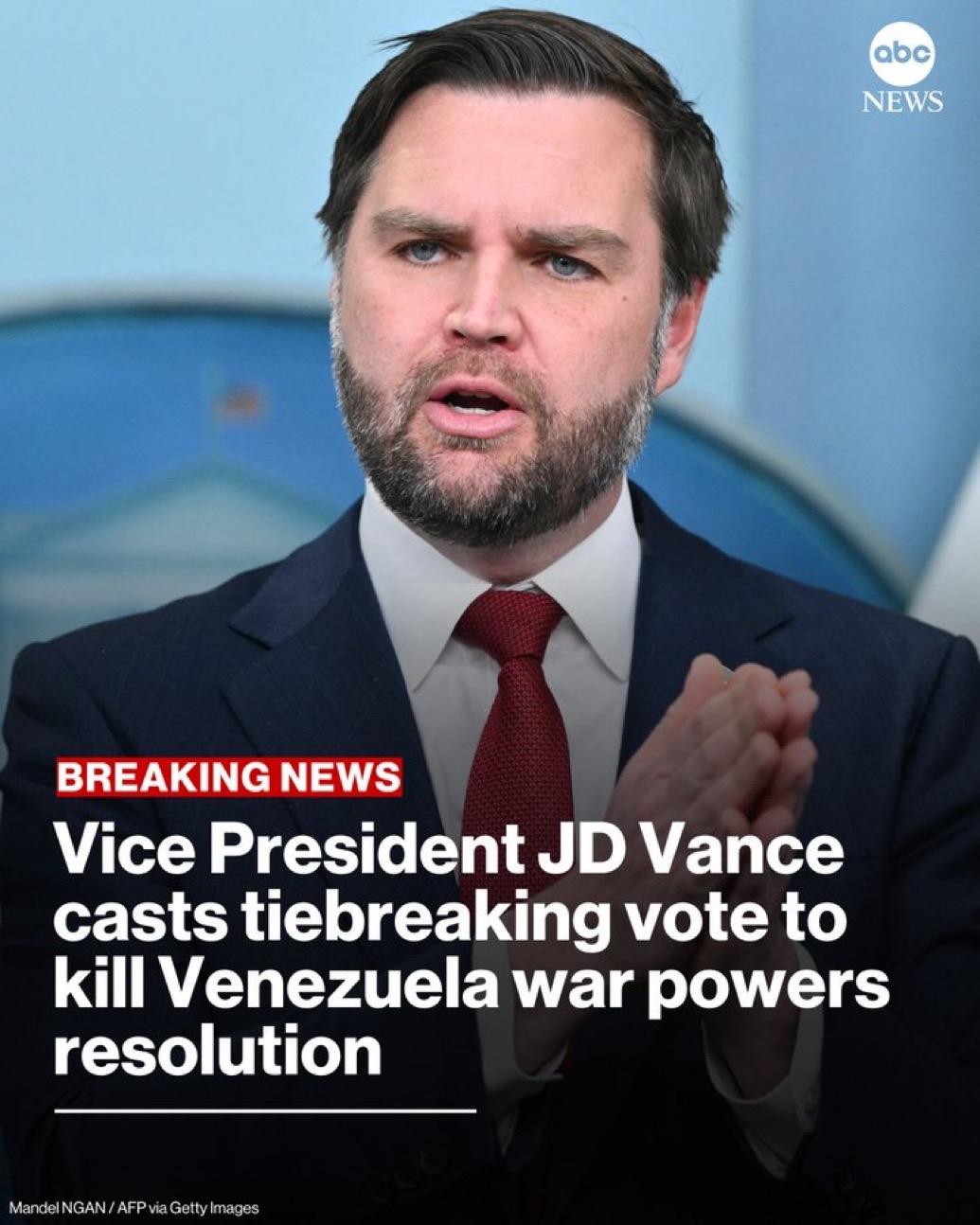 当地时间周三，美国副总统 JD Vance 投下决定性的一票，实际上否决了一项赋