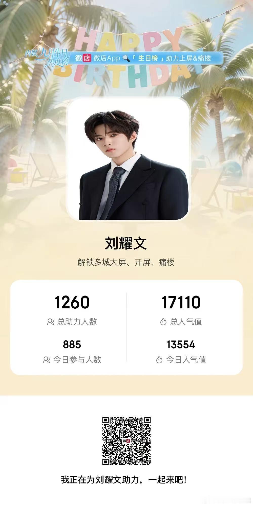 所有人给刘耀文生日应援助力扫码今天破2k人行不行 做完923 