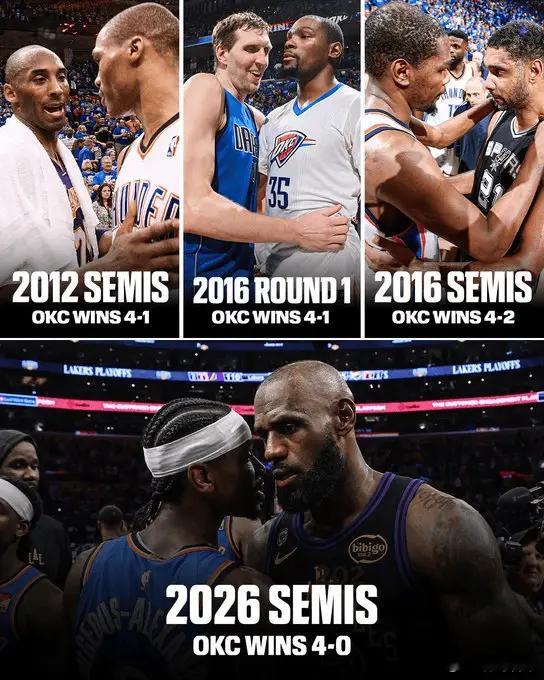 ESPN：科比邓肯生涯最后一场季后赛都是战雷霆，詹姆斯呢？体育篮球nbaNBA 