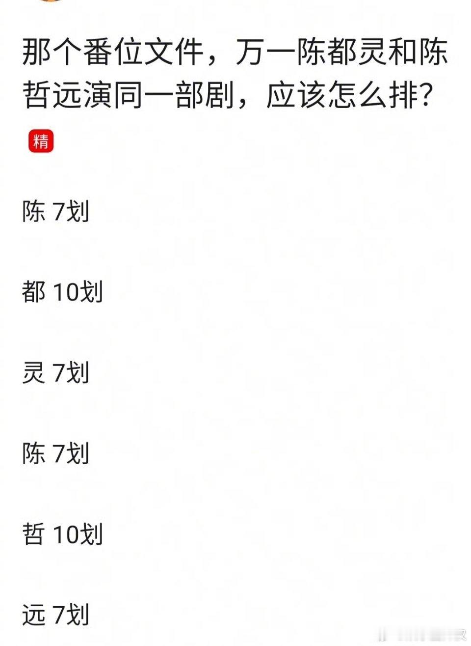 陈都灵陈哲远番位要怎么排来了，问题来了请问：陈（7）都（10）灵（7）和陈（7）