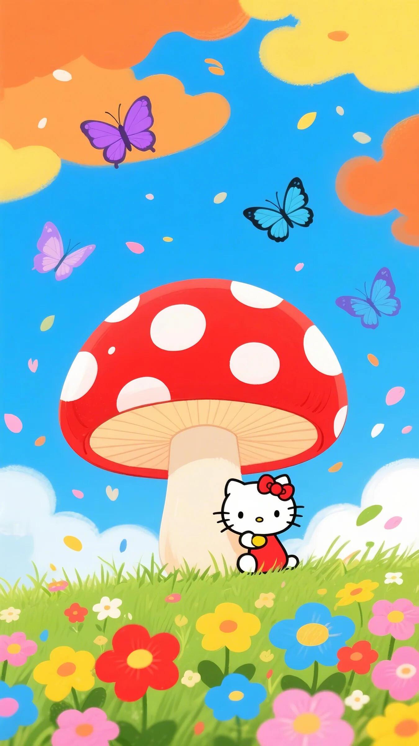 HelloKitty壁纸｜采蘑菇的小kitty ​​​