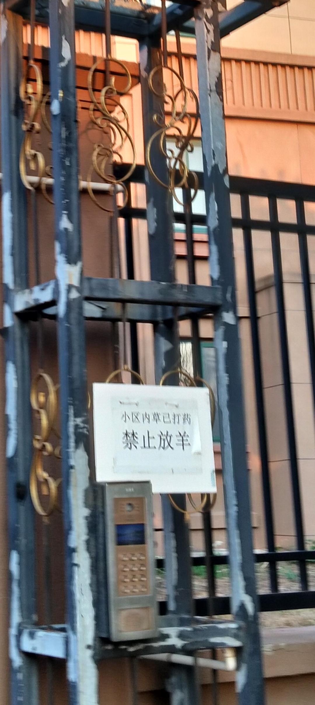 我去郊区朋友家串门，到小区门口一看，贴着一张告示，写着《小区内草已打药——禁止放