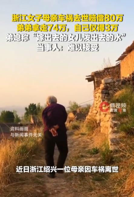 浙江绍兴的王大姐，母亲车祸走了以后肇事方赔了80万。结果两个姐姐一人只拿了3万，