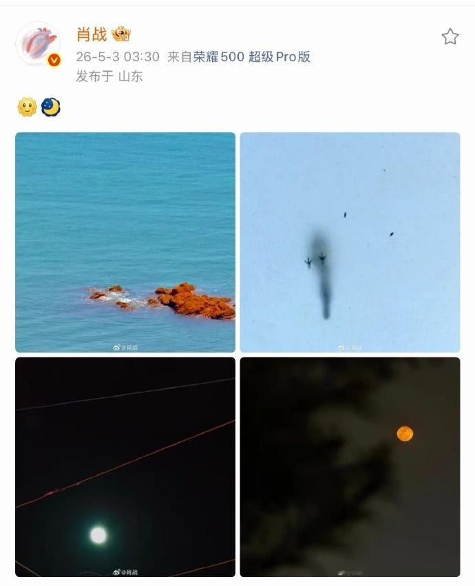 肖战拍的青岛明信片肖战凌晨晒血月 肖战拍的青岛明信片，肖战凌晨晒血月，礁石 小鸟