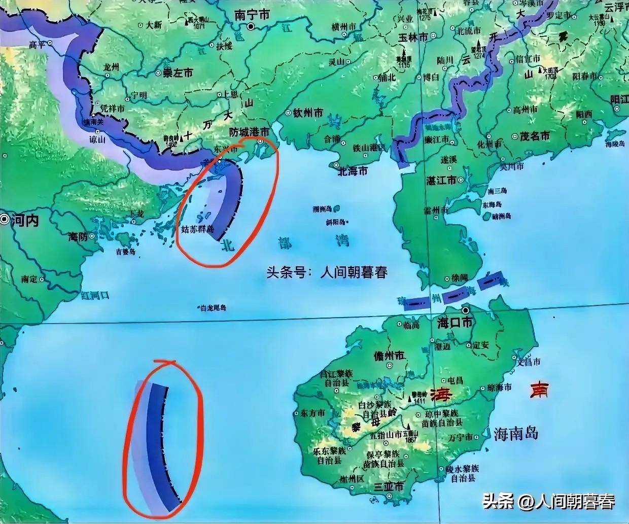 我们现在所看到的南海九段线其实并不完整，理论上还应该加上北部湾这两段。也就是说，