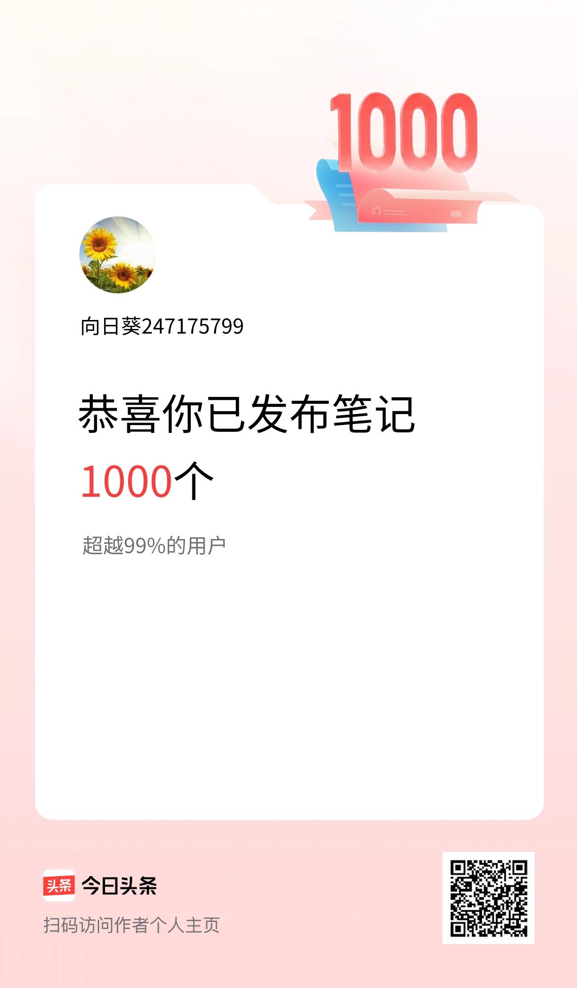 我在头条累计投稿笔记1000个