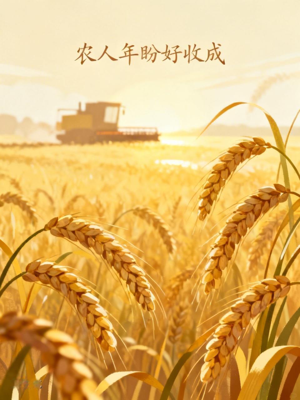 《农人年盼好收成》
数月辛劳麦穗放，
谷苞开花孕子满。
芒刺穗黄香天地，
手拂穗