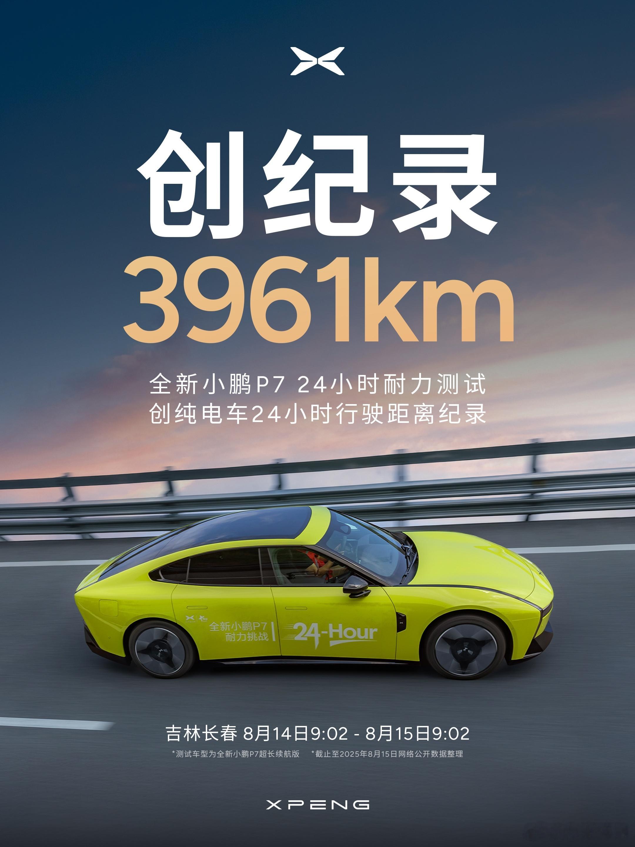[哆啦A梦吃惊]小鹏新P7「24小时耐力测试」总行驶里程3961km，创纯电车2