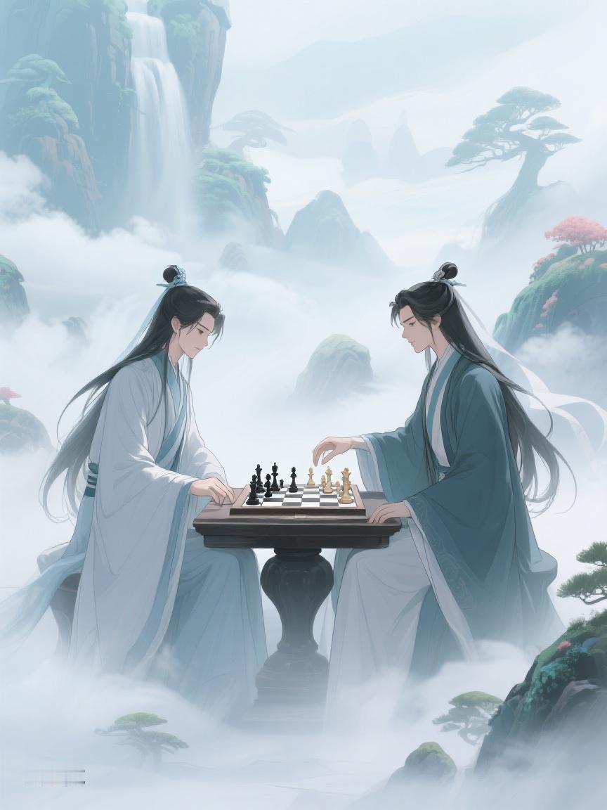 AI妙生图于云雾缭绕间对弈，似在棋局觅人生，落子间，时光与智慧皆缓缓流淌✨