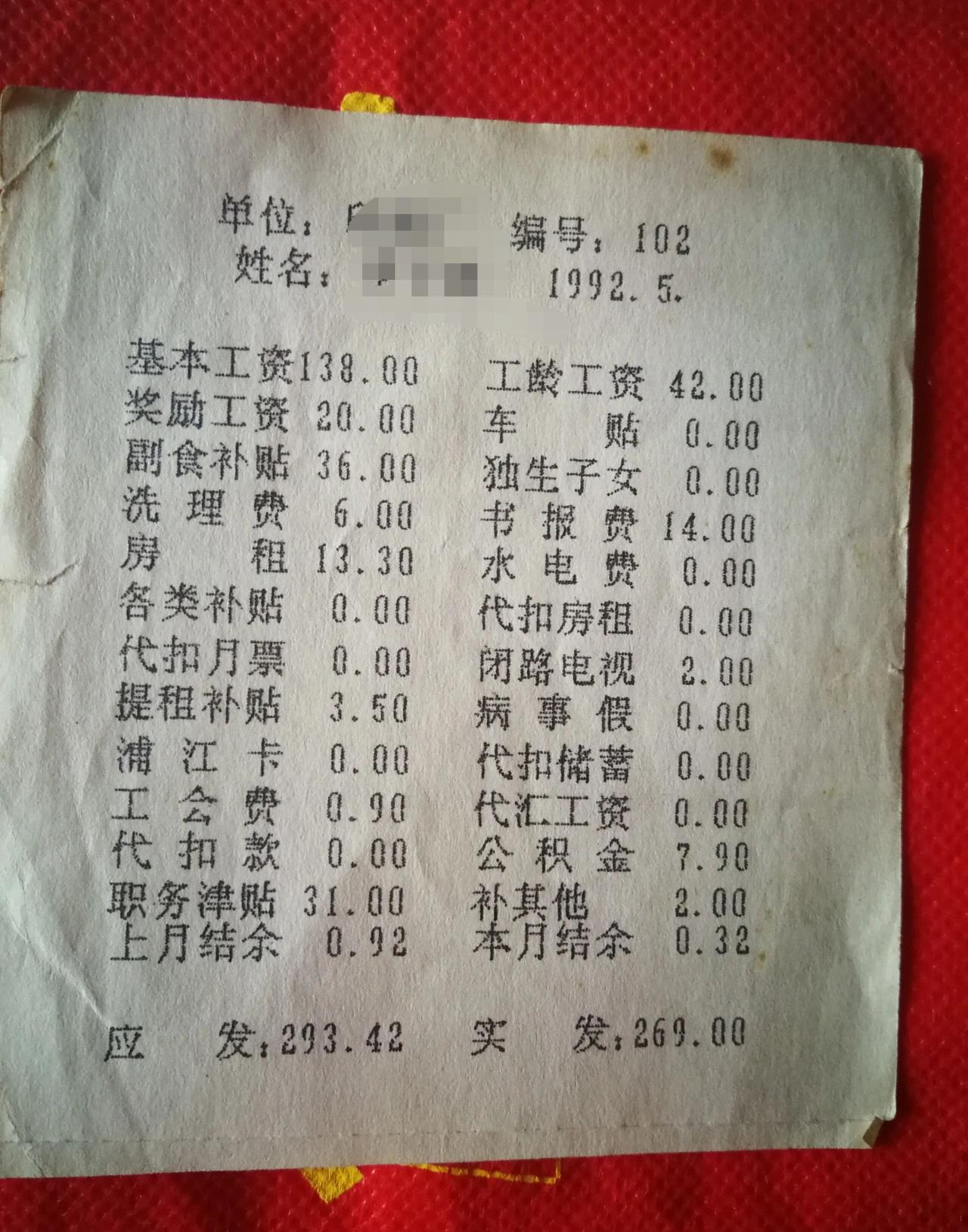 九十年代的工资条，这在当时是什么水平
.