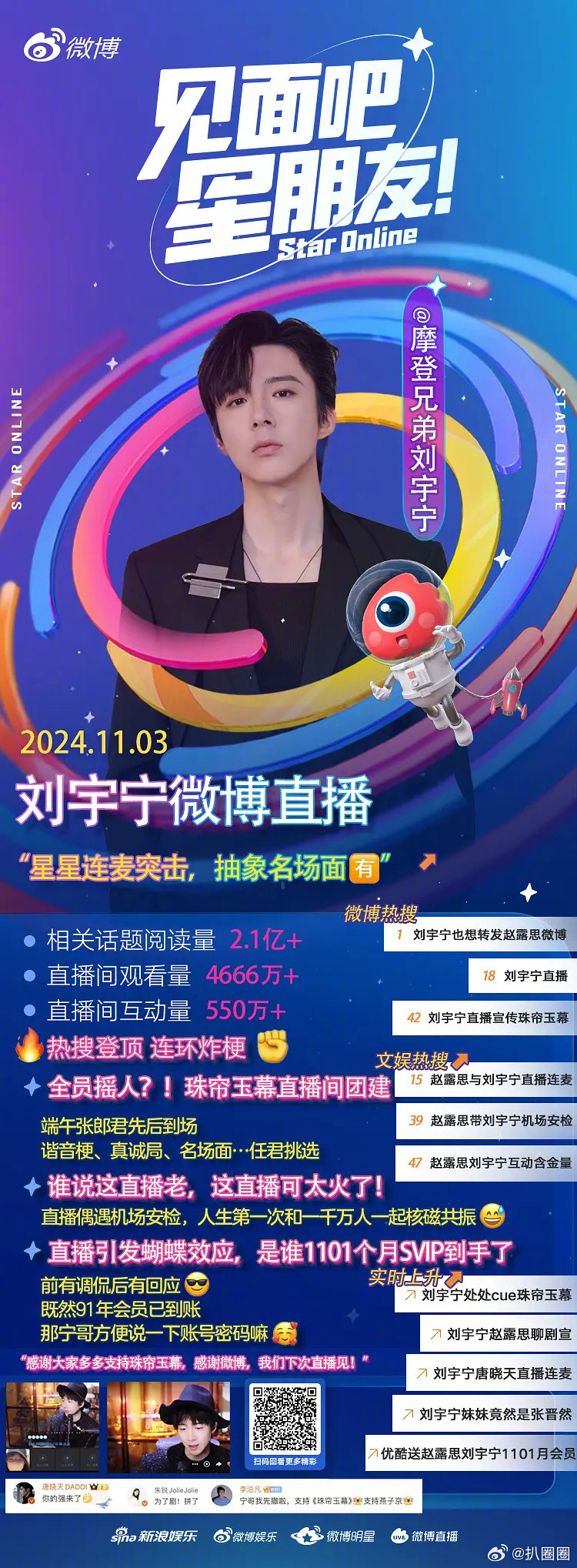 刘宇宁微博直播发战报了～ ​​​