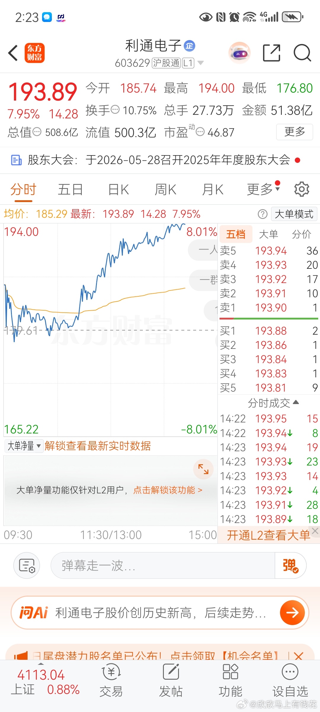 利通电子$利通电子 sh603629$ 神一样的存在奥利给大口吃肉吧 