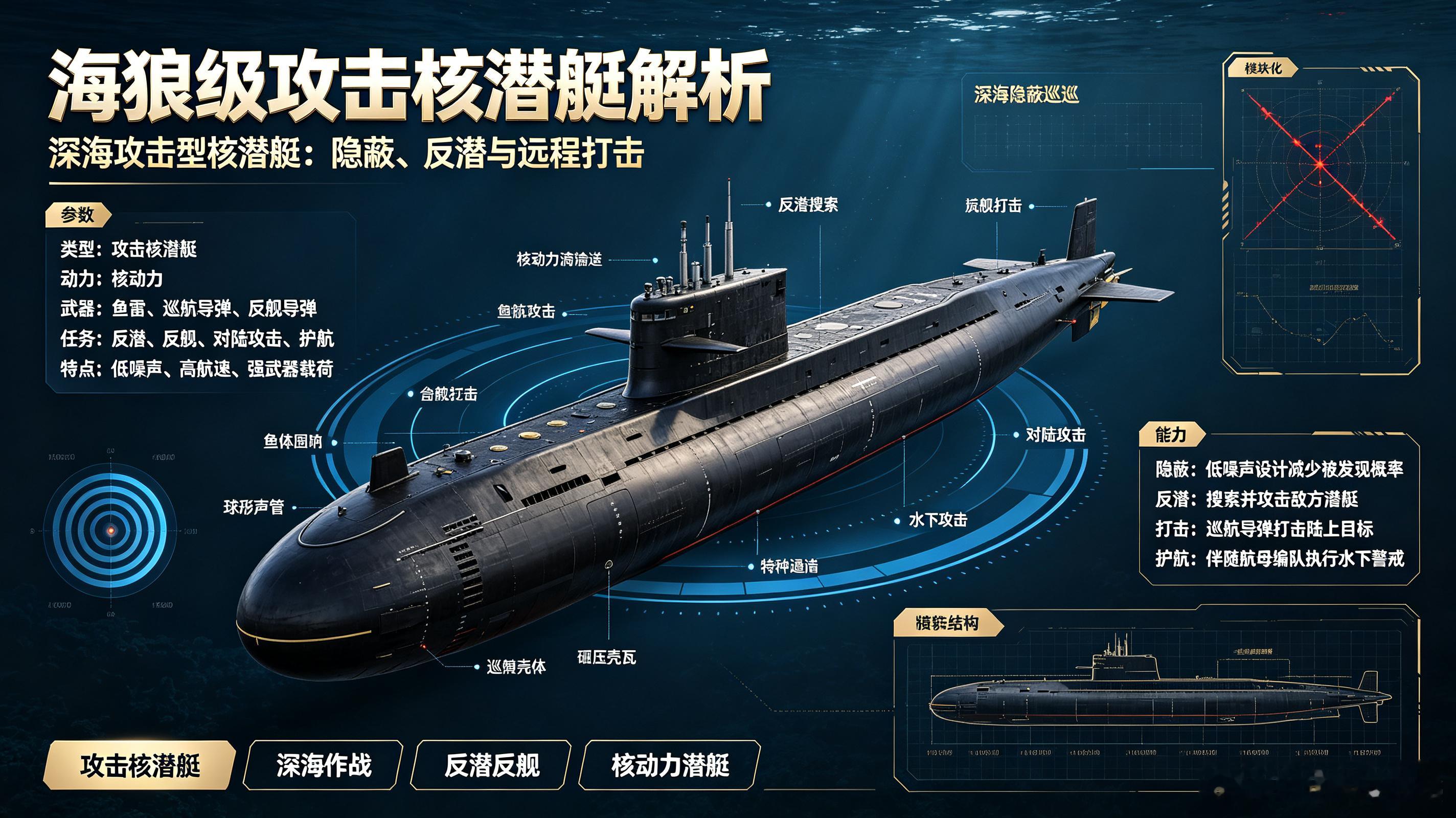 每天认识一件兵器——海狼级攻击核潜艇今天聊聊美国海军史上最安静、最昂贵、也最“限