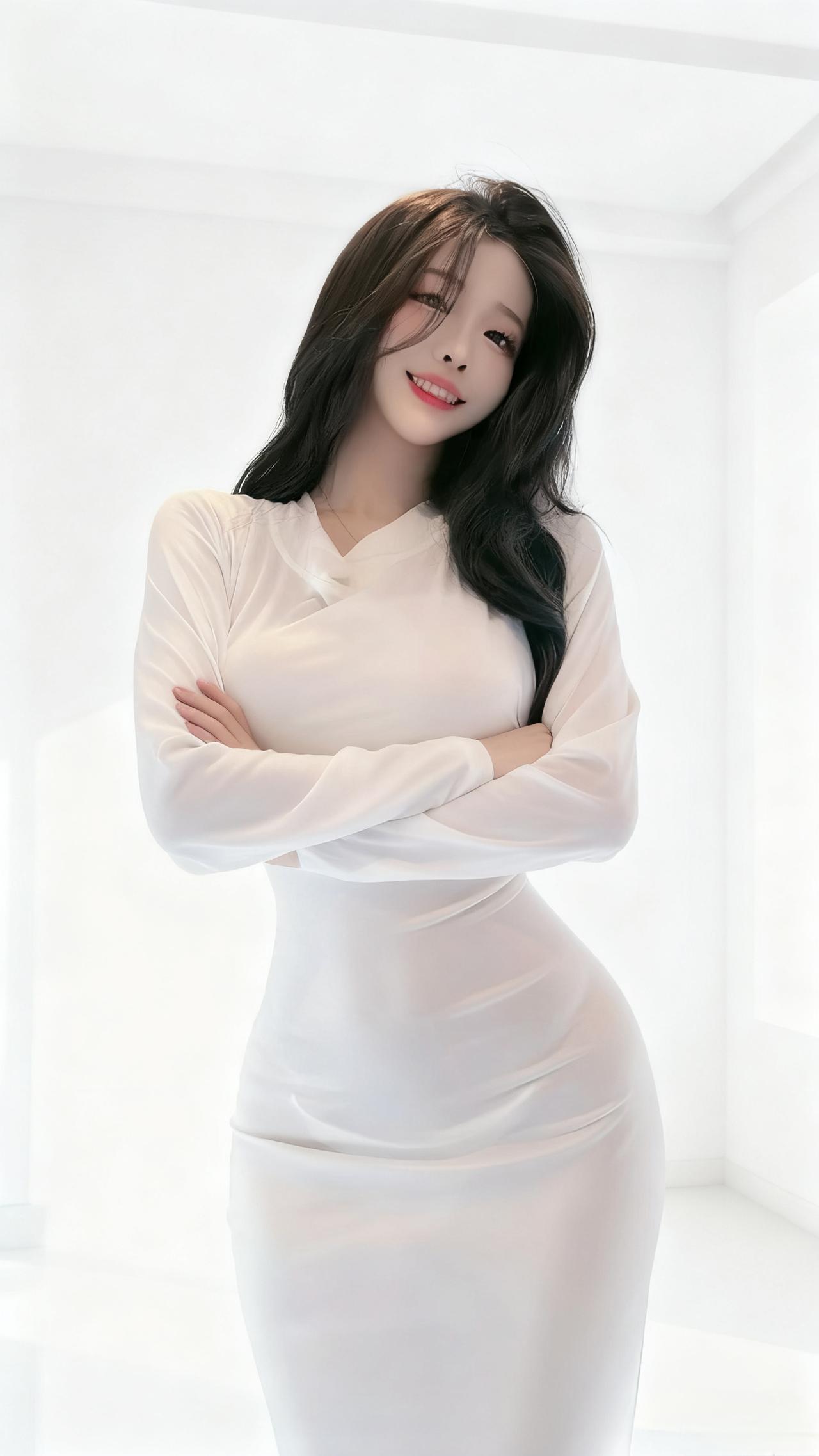 素衣裁作月华身，柔袂轻笼玉色匀。
笑靥裁云沾露浅，风姿流雪入光纯。
袖间暗叠春溪