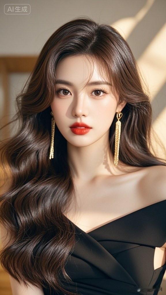 优雅黑裙，红唇金饰，气质满分！💄✨
