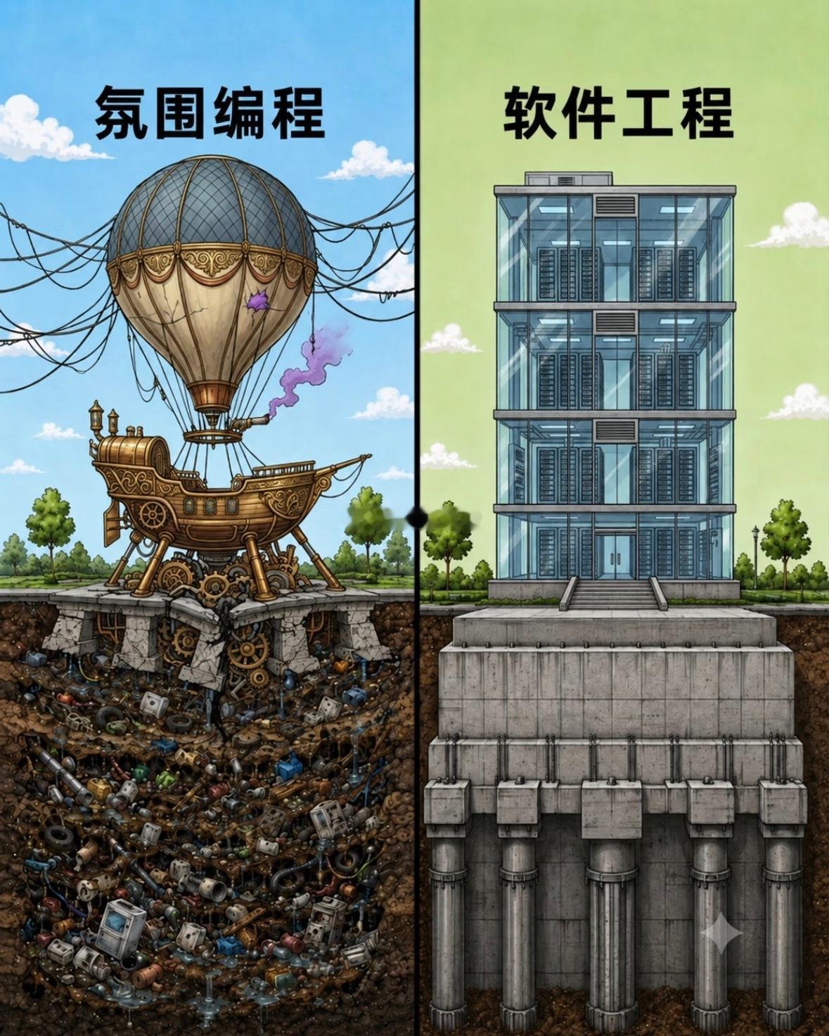 软件工程是一倍速屎山，vibe coding是20倍速屎山