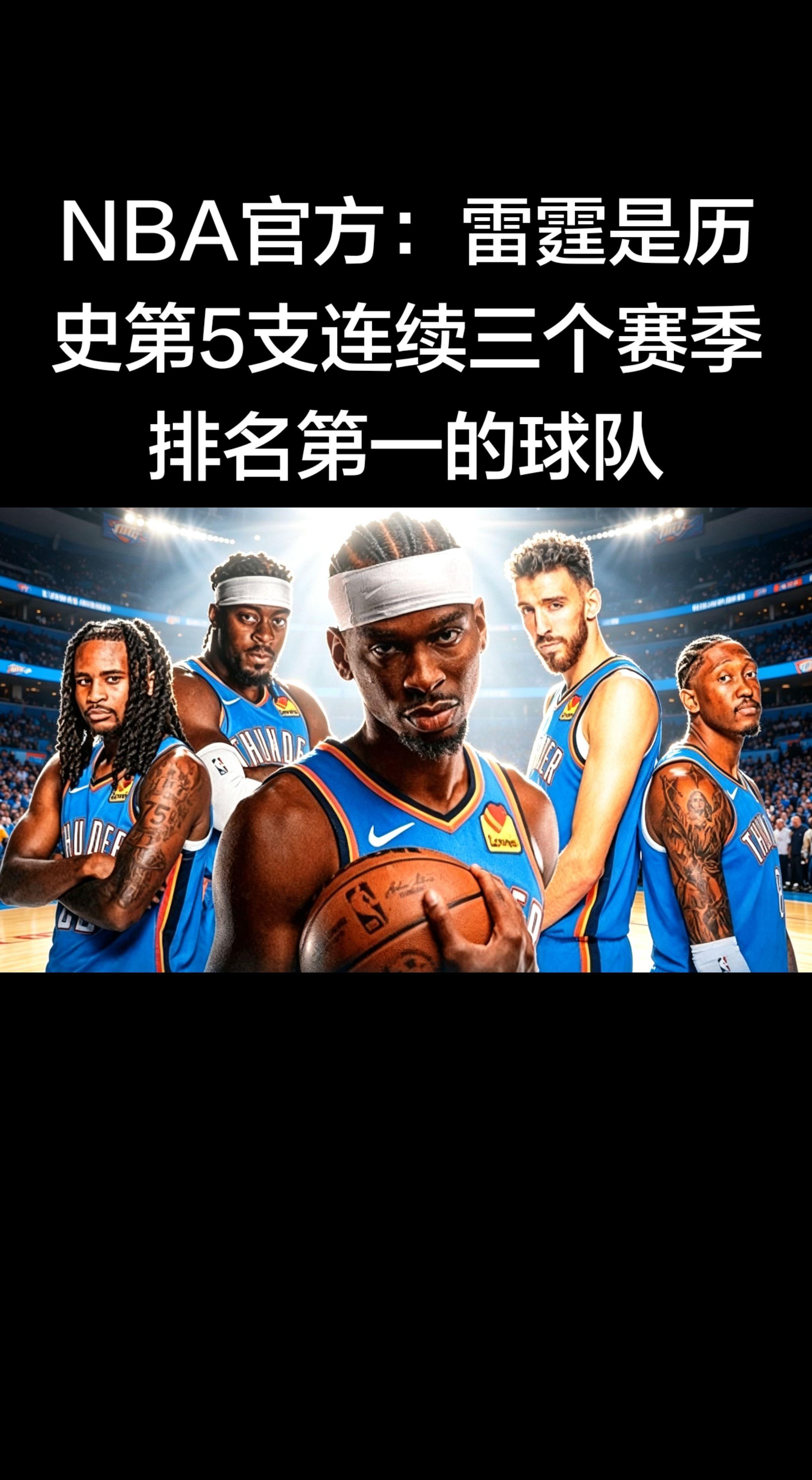 俄克拉荷马雷霆成为NBA历史第5支连续三个赛季锁定常规赛联盟第一的球队...