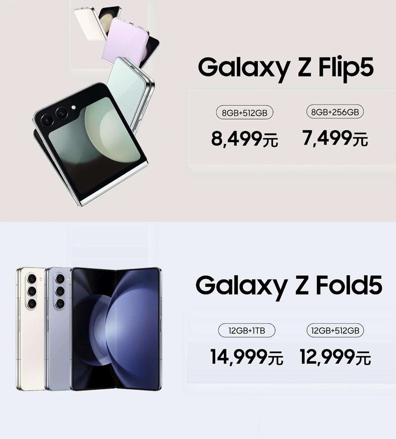  国行价格出来了
三星Galaxy Z Flip5：8+256GB售价7499元