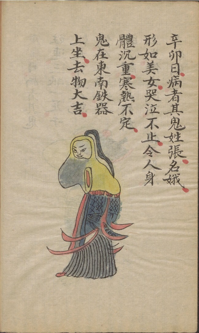 生活手记 辛卯日，病者其鬼姓张，名娥，形如美女，哭泣不止，令人身体沉重，寒热不定