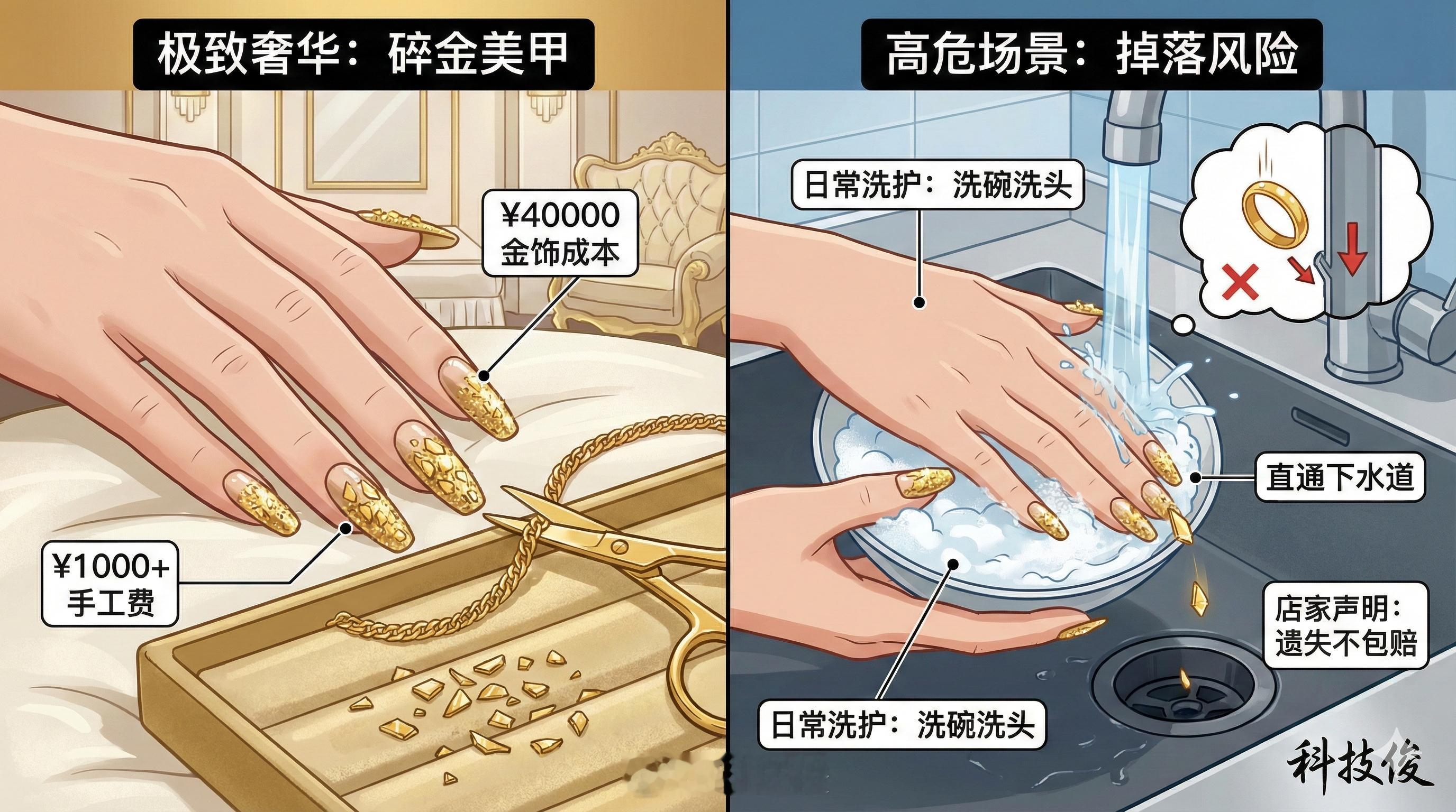 有人把4万元金饰剪碎做成美甲真的是贫穷限制了我的想象，居然有人把4万块的金首饰剪