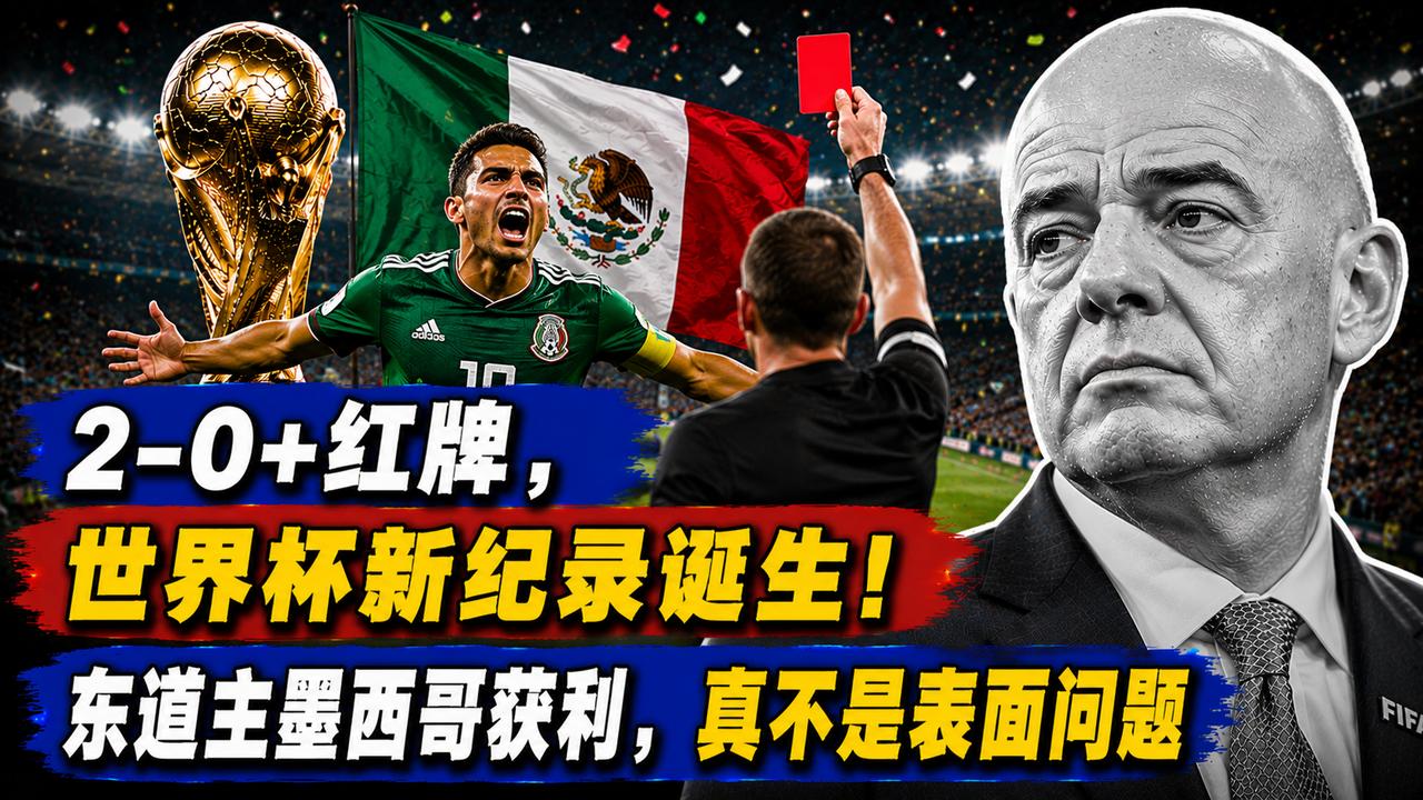 2-0+红牌，世界杯新纪录诞生！东道主墨西哥获利，真不是表面问题
一场2-0的胜