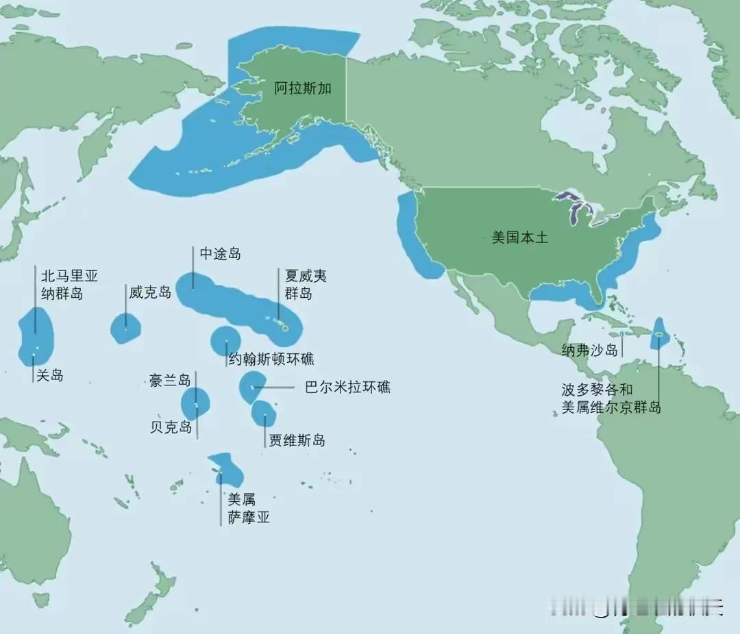 原来美国真的是一个亚太国家，他在太平洋的岛屿有很多，包括在第二岛链的关岛，也是美