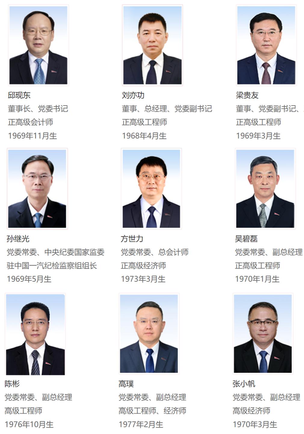 中国一汽领导班子成员都有谁？他们都是哪个大学毕业的？

中国一汽是中央直接管理的