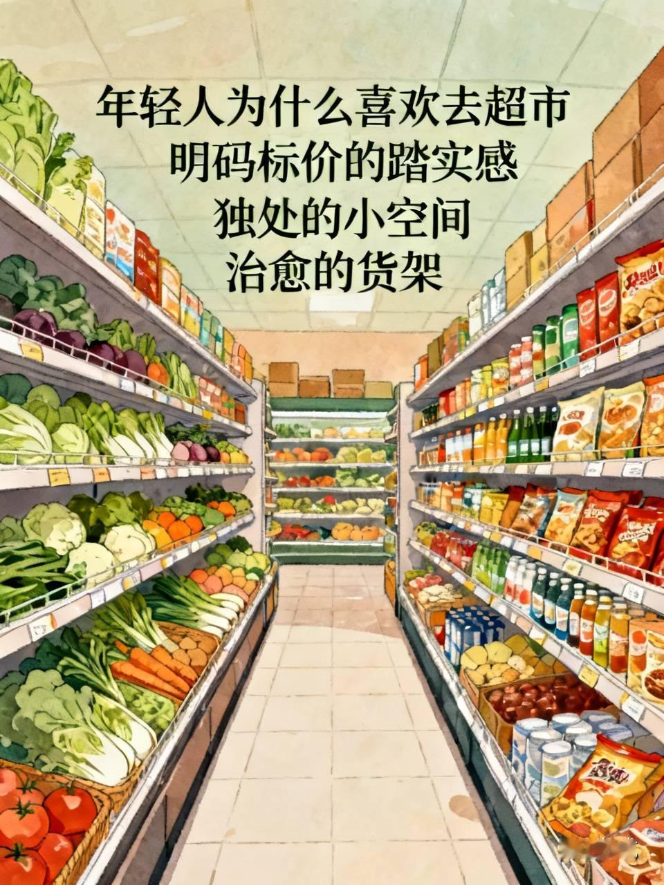 年轻人为什么喜欢去超市

越来越多年轻人爱上逛超市，不只是买菜囤货这么简单。
 