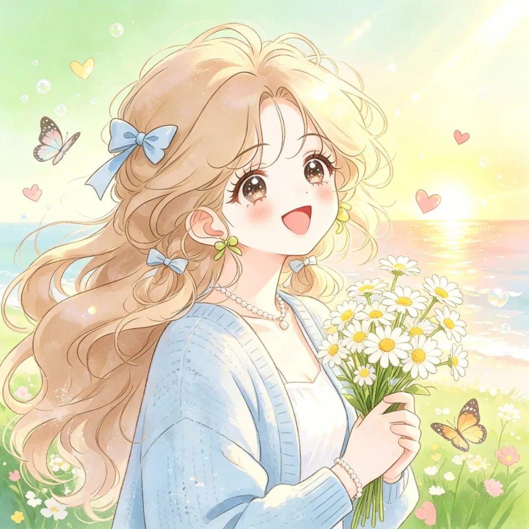 女生头像｜落日海岸，满心晴朗