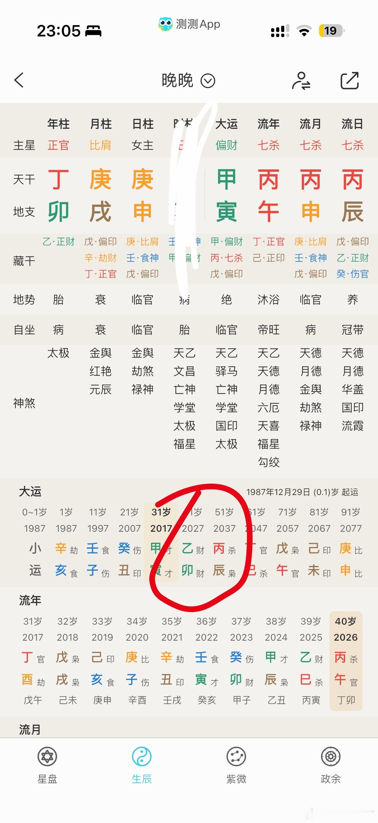 她盘里应该偏财弱，走偏财运甲寅支棱不起来不过甲寅运，还是有木火，继续有一定知名度