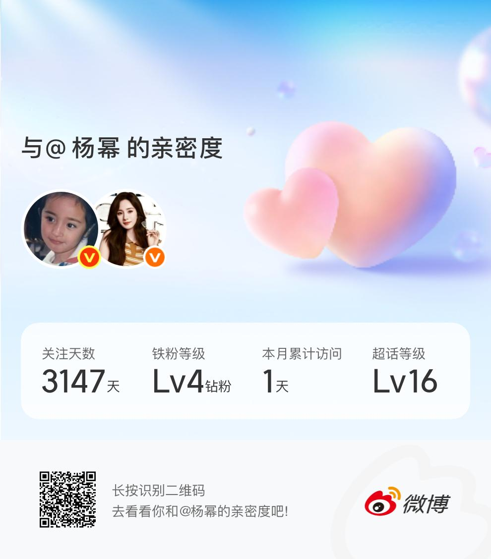 快来看看我与的亲密度！网页链接微博亲密度与杨幂的亲密度