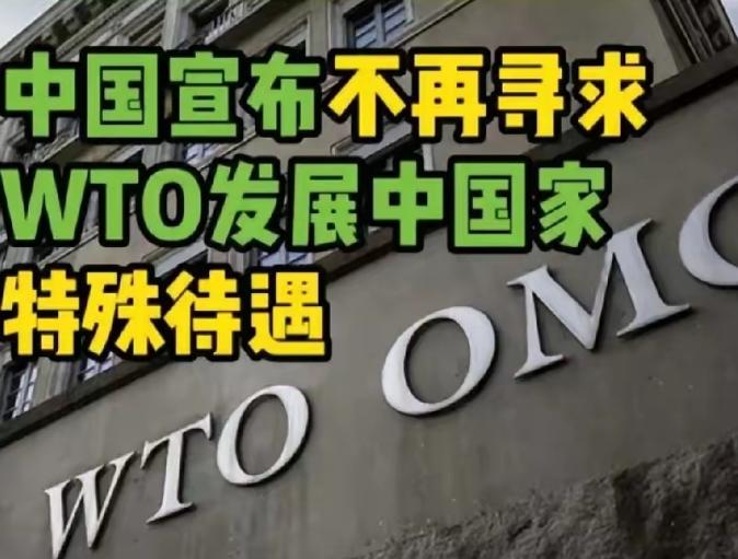 中国向世界宣布重大决定：从今往后，中国在世贸组织中不再寻求特别待遇。

在9月2